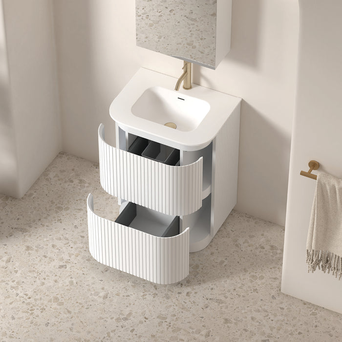 Adella 600 Matte White Fluted Floor Standing Vanity