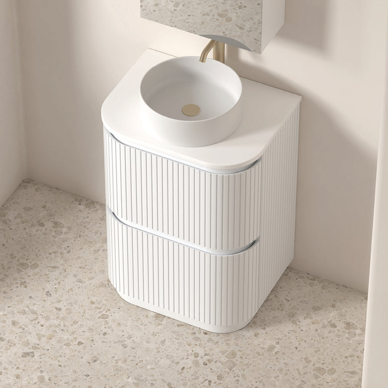 Adella 600 Matte White Fluted Floor Standing Vanity