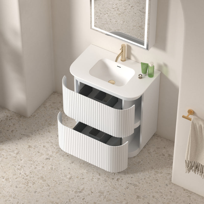 Adella 750 Matte White Fluted Floor Standing Vanity