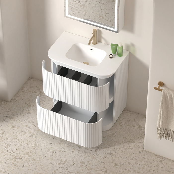 Adella 750 Matte White Fluted Floor Standing Vanity