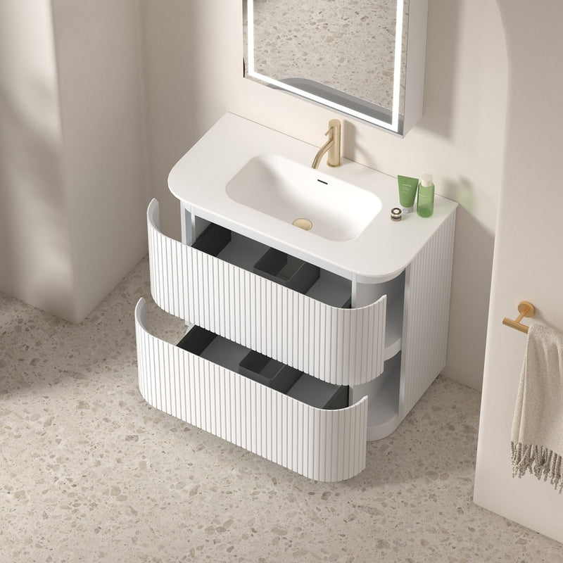 Adella 900 Matte White Fluted Floor Standing Vanity