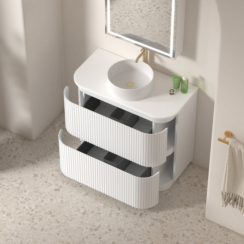 Adella 900 Matte White Fluted Floor Standing Vanity