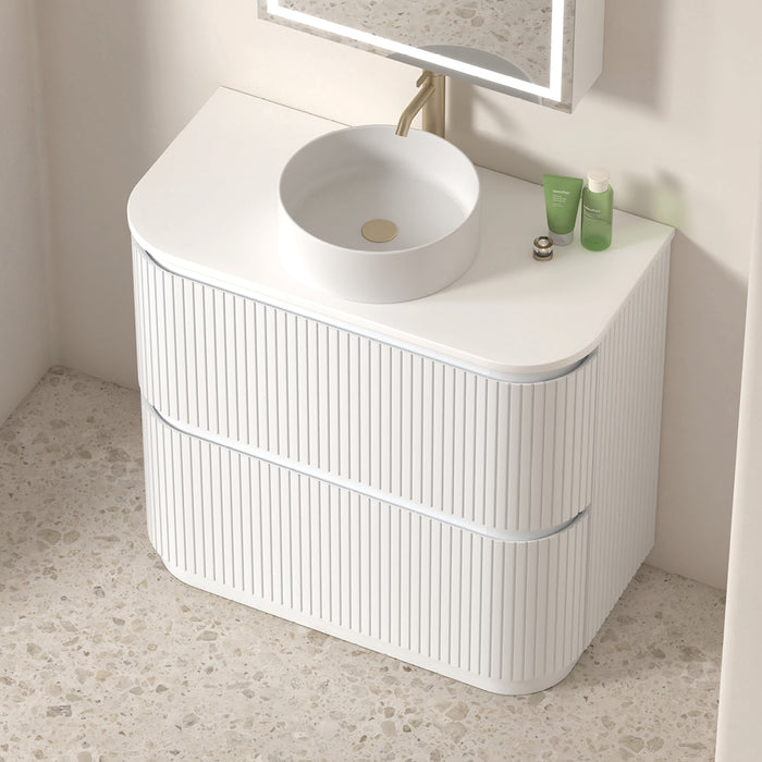 Adella 900 Matte White Fluted Floor Standing Vanity