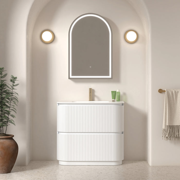 Adella 900 Matte White Fluted Floor Standing Vanity
