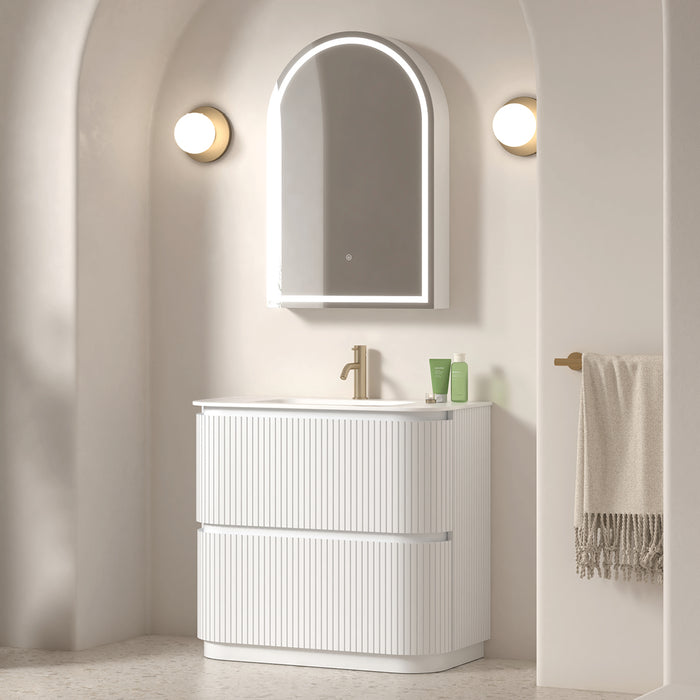 Adella 900 Matte White Fluted Floor Standing Vanity