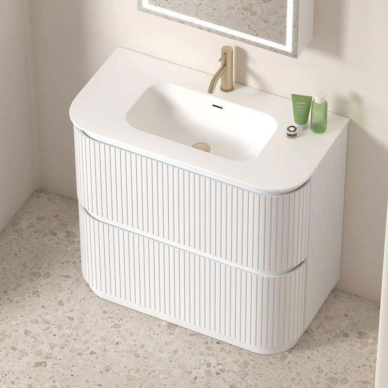 Adella 900 Matte White Fluted Floor Standing Vanity