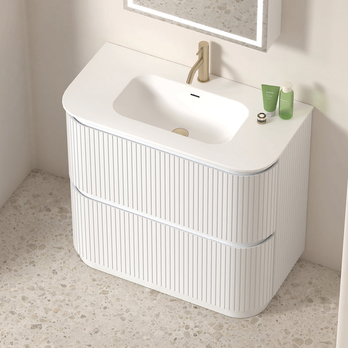 Adella 900 Matte White Fluted Floor Standing Vanity
