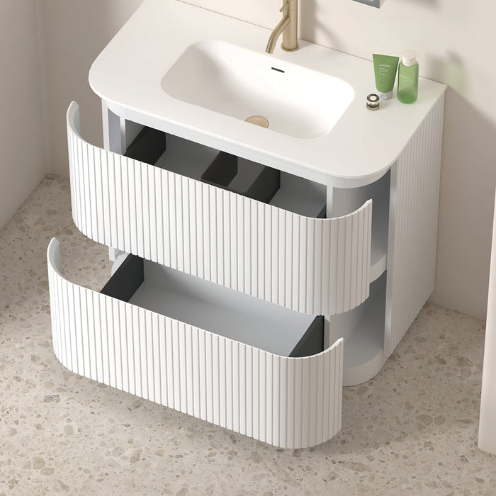 Adella 900 Matte White Fluted Floor Standing Vanity