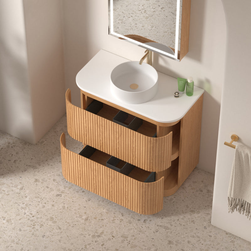 Adella 900 Light Walnut Fluted Floor Standing Vanity