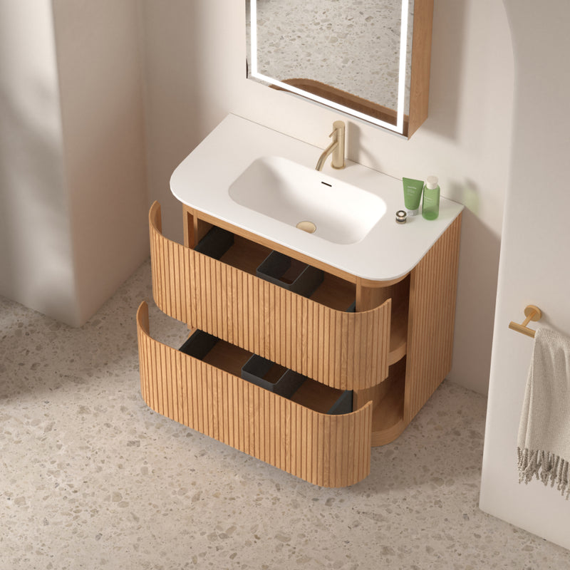 Adella 900 Light Walnut Fluted Floor Standing Vanity