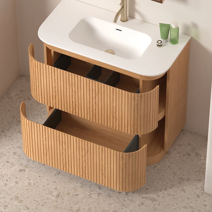 Adella 900 Light Walnut Fluted Floor Standing Vanity