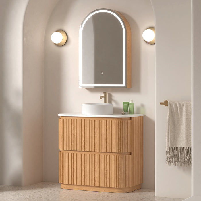 Adella 900 Light Walnut Fluted Floor Standing Vanity