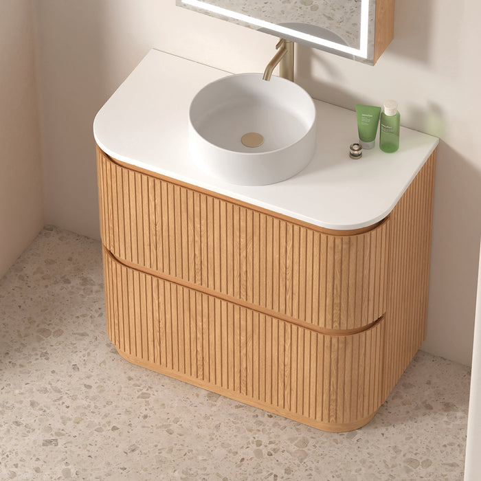 Adella 900 Light Walnut Fluted Floor Standing Vanity