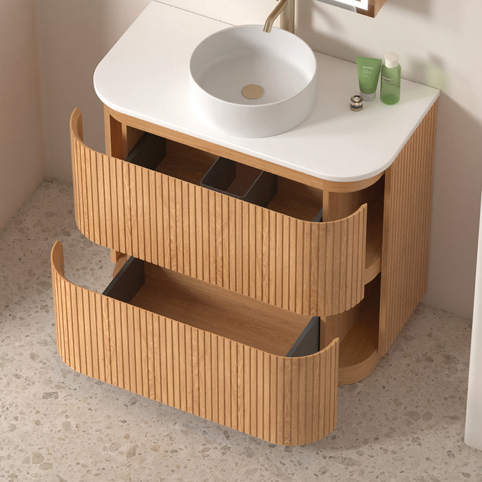 Adella 900 Light Walnut Fluted Floor Standing Vanity