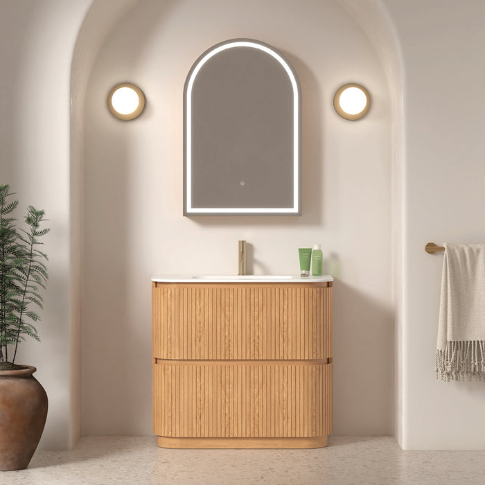 Adella 900 Light Walnut Fluted Floor Standing Vanity