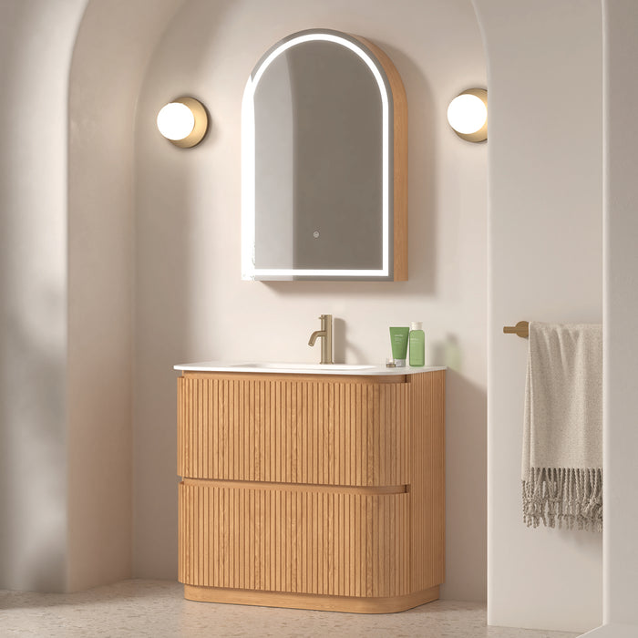 Adella 900 Light Walnut Fluted Floor Standing Vanity