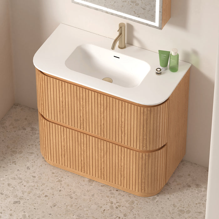 Adella 900 Light Walnut Fluted Floor Standing Vanity