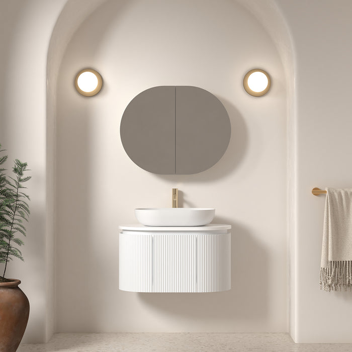 Allura 750 Curved Oval Matte White Fluted Wall Hung Vanity With Stone Top