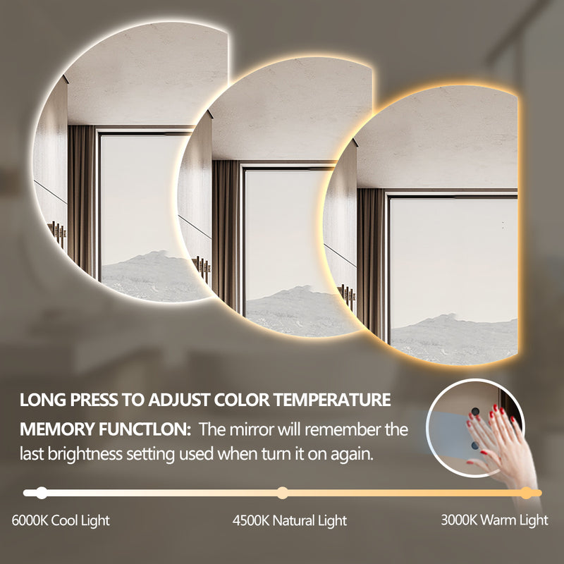 Alora Curved 1050 x 1500 Touchless LED Mirror - Three Light Temperatures - Image 6