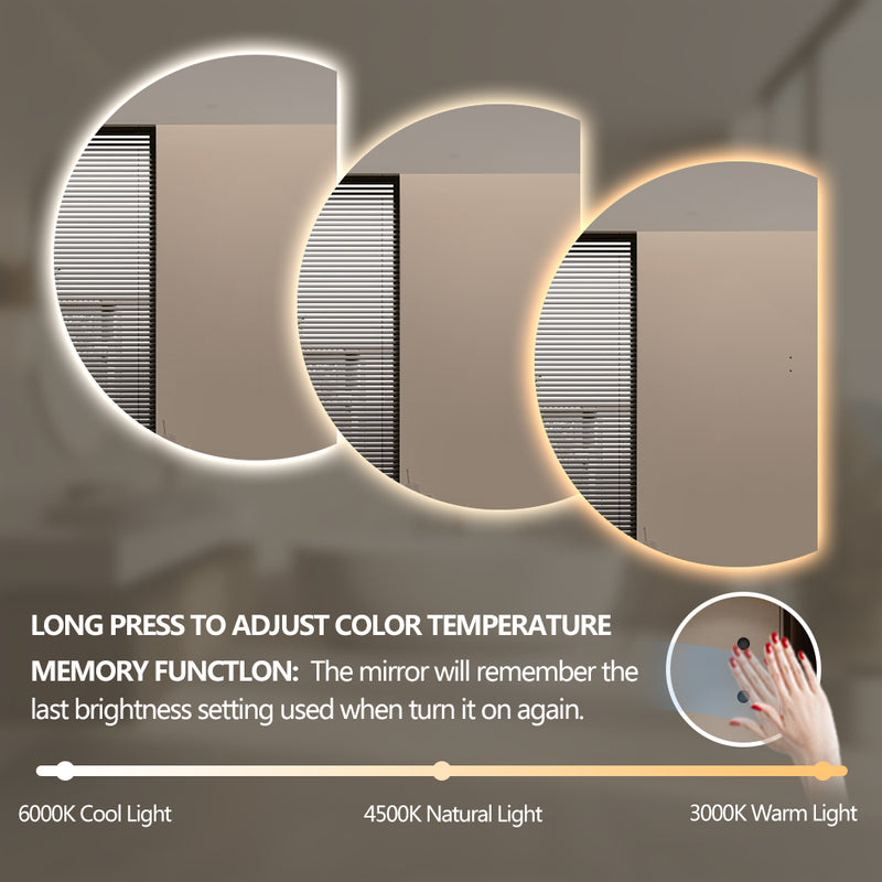 Alora Curved 700 x 1000 Touchless LED Mirror - Three Light Temperatures