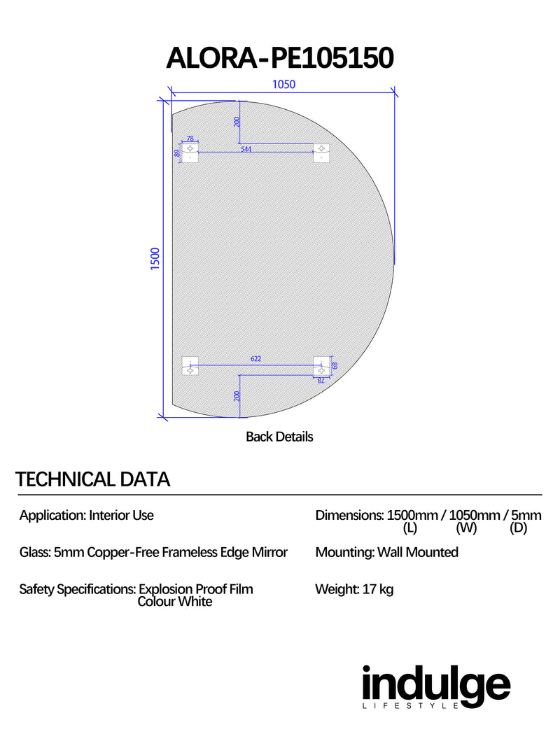 Alora Curved 1050 x 1500 Polished Edge Mirror