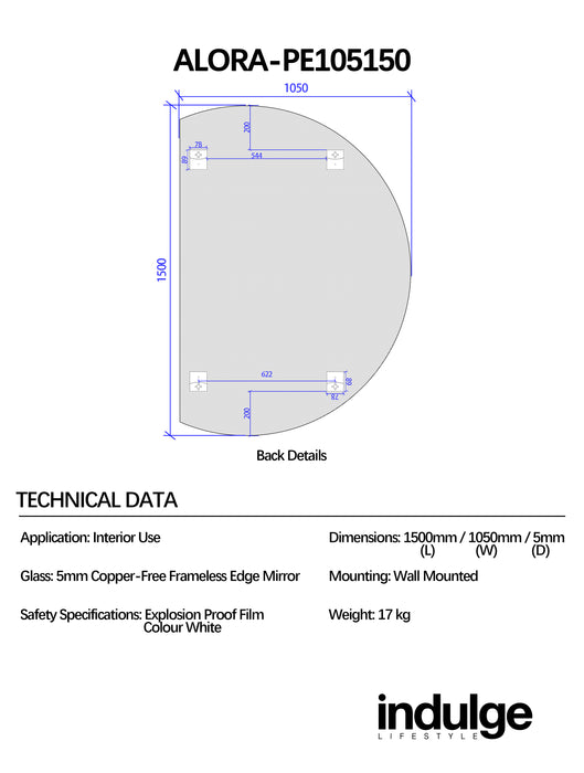 Alora Curved 1050 x 1500 Polished Edge Mirror
