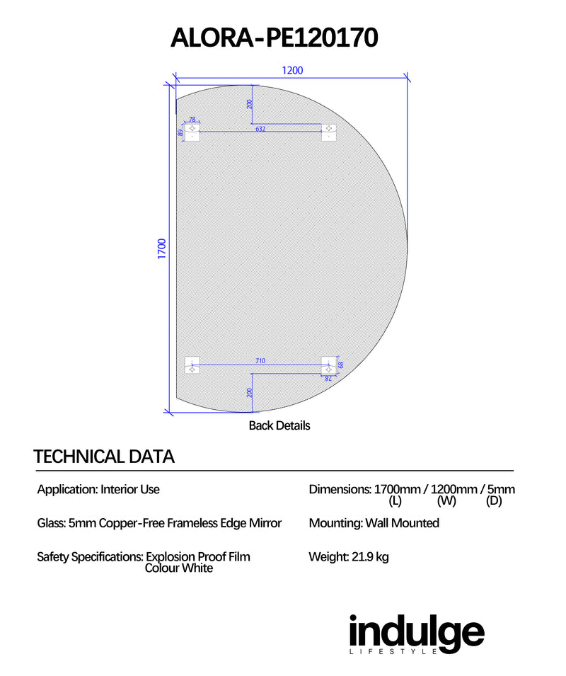 Alora Curved 1200 x 1700 Polished Edge Mirror