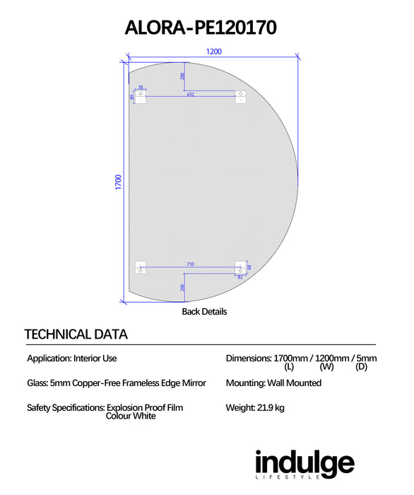 Alora Curved 1200 x 1700 Polished Edge Mirror