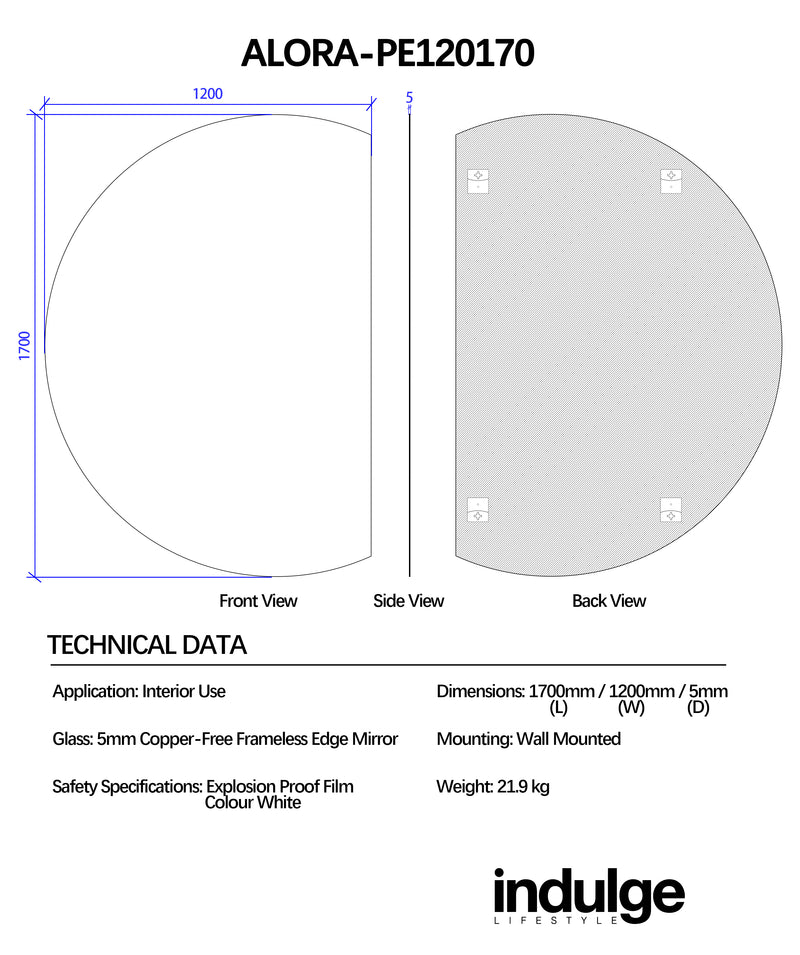 Alora Curved 1200 x 1700 Polished Edge Mirror