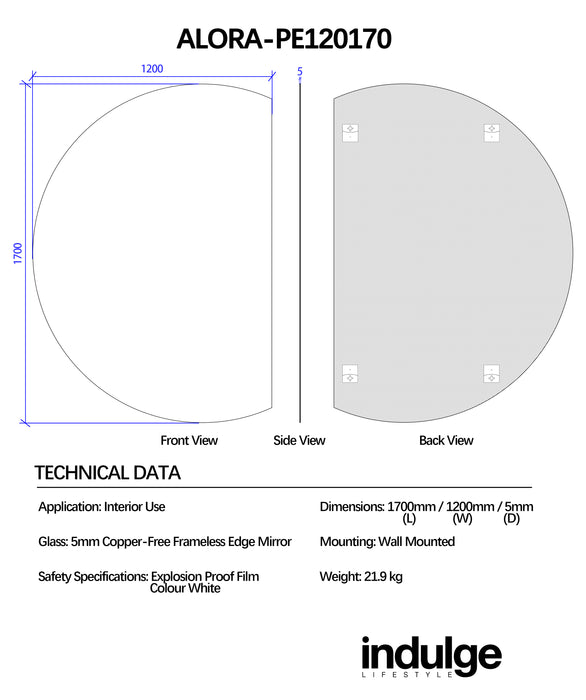 Alora Curved 1200 x 1700 Polished Edge Mirror
