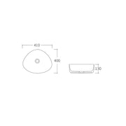 Aluna 410 Matte White Asymmetrical Above Counter Basin dimensions