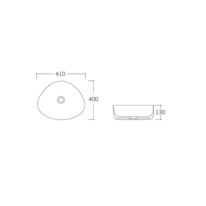 Aluna 410 Matte White Asymmetrical Above Counter Basin dimensions