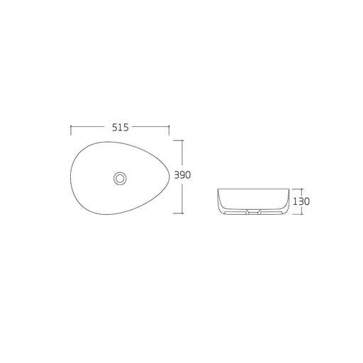 Aluna 515 Matte White Asymmetrical Above Counter Basin dimensions