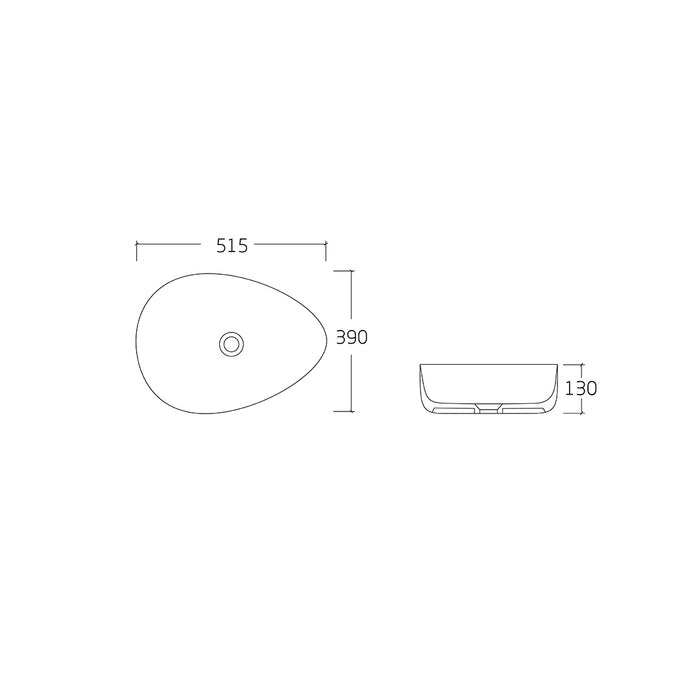 Aluna 515 Matte White Asymmetrical Above Counter Basin dimensions