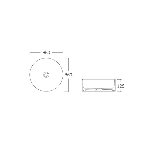 Amara 360 Matte White Round Fluted Above Counter Basin dimensions
