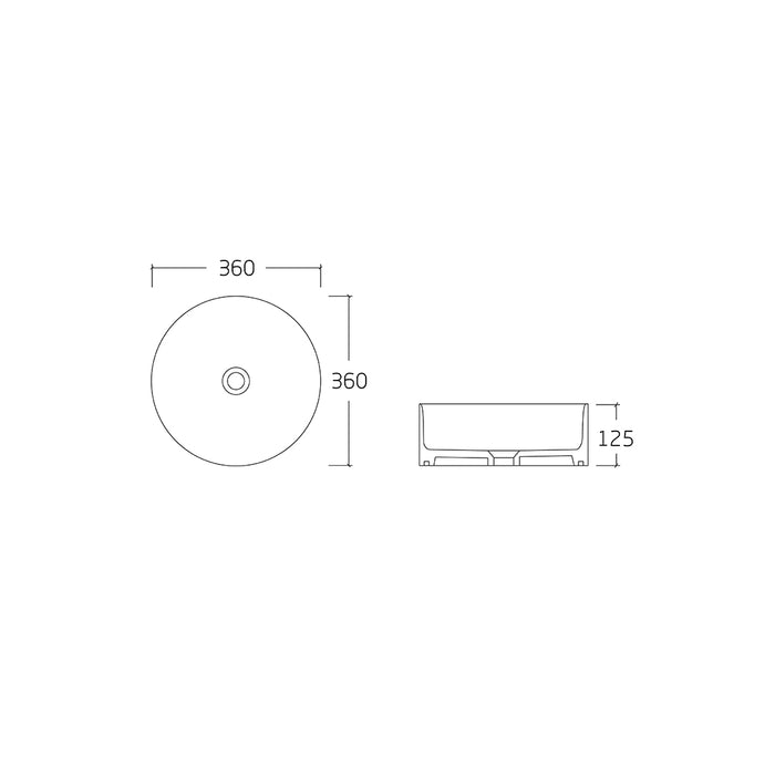 Amara 360 Matte White Round Fluted Above Counter Basin dimensions