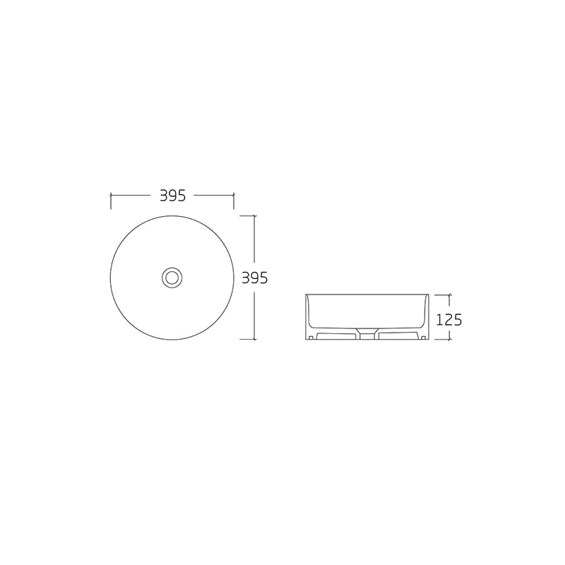 Amara 395 Matte White Round Fluted Above Counter Basin dimensions