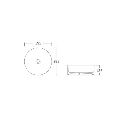 Amara 395 Matte White Round Fluted Above Counter Basin dimensions