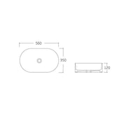 Amara 560 Matte White Oval Fluted Above Counter Basin dimensions