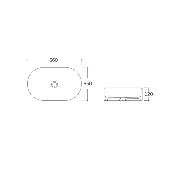 Amara 560 Matte White Oval Fluted Above Counter Basin dimensions