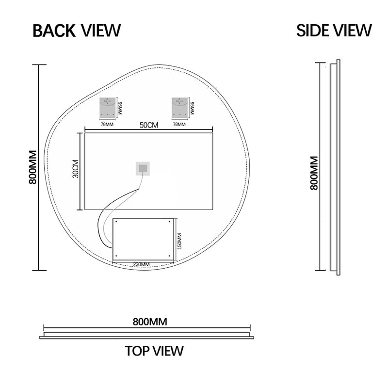 Amora Touchless 800 x 800 Asymmetrical LED Mirror - Three Light Temperatures