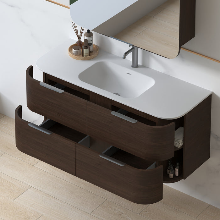 Anela 1200 Curved Alder Walnut Wall Hung Vanity