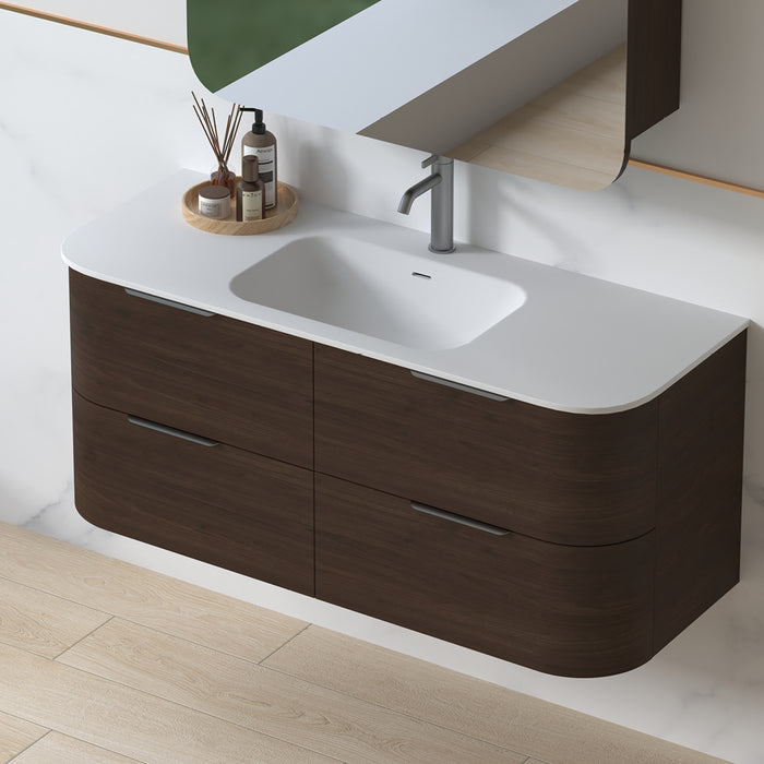 Anela 1200 Curved Alder Walnut Wall Hung Vanity