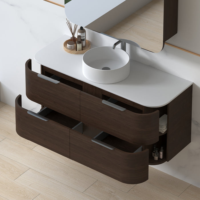 Anela 1200 Curved Alder Walnut Wall Hung Vanity