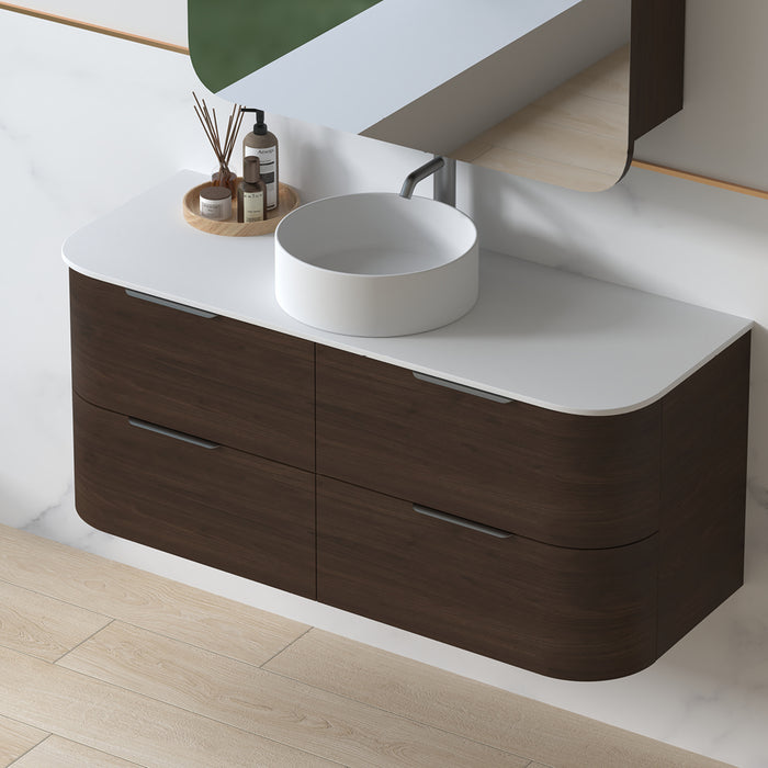 Anela 1200 Curved Alder Walnut Wall Hung Vanity