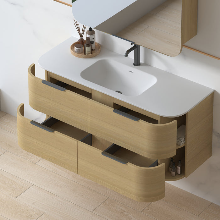 Anela 1200 Curved Blonde Oak Wall Hung Vanity