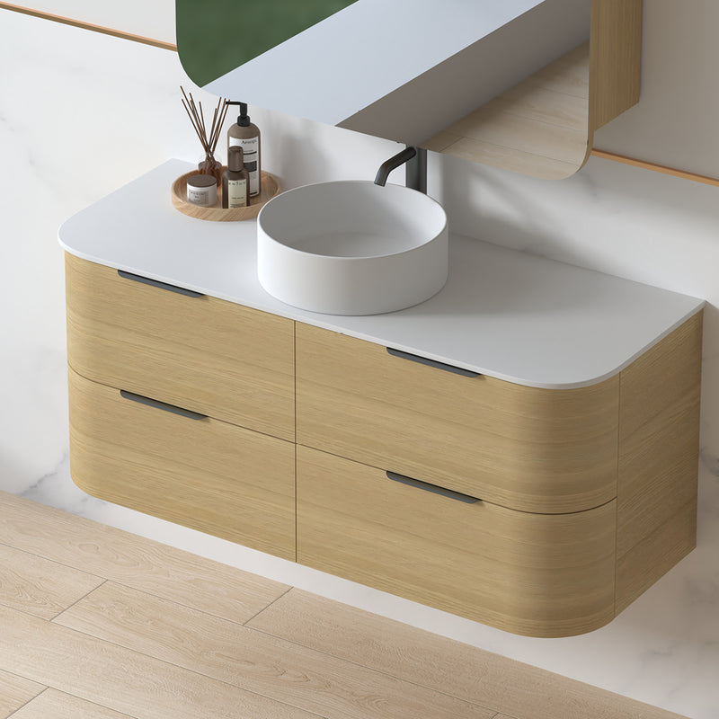 Anela 1200 Curved Blonde Oak Wall Hung Vanity