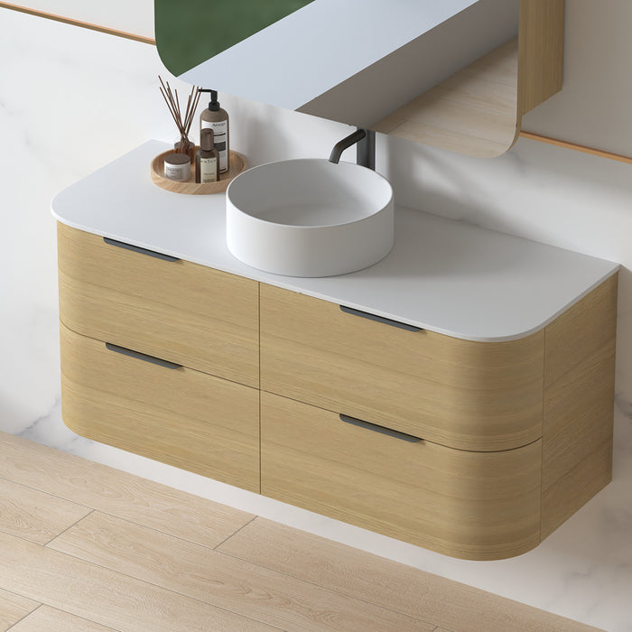 Anela 1200 Curved Blonde Oak Wall Hung Vanity