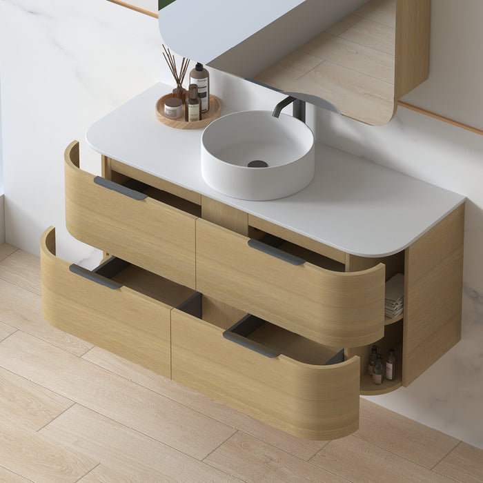 Anela 1200 Curved Blonde Oak Wall Hung Vanity