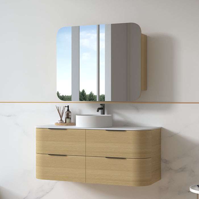 Anela 1200 Curved Blonde Oak Wall Hung Vanity